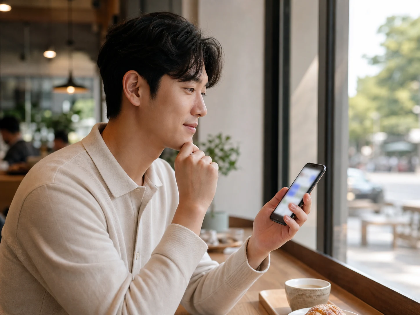 스마트폰으로 라미네이트 가격을 비교하는 장면